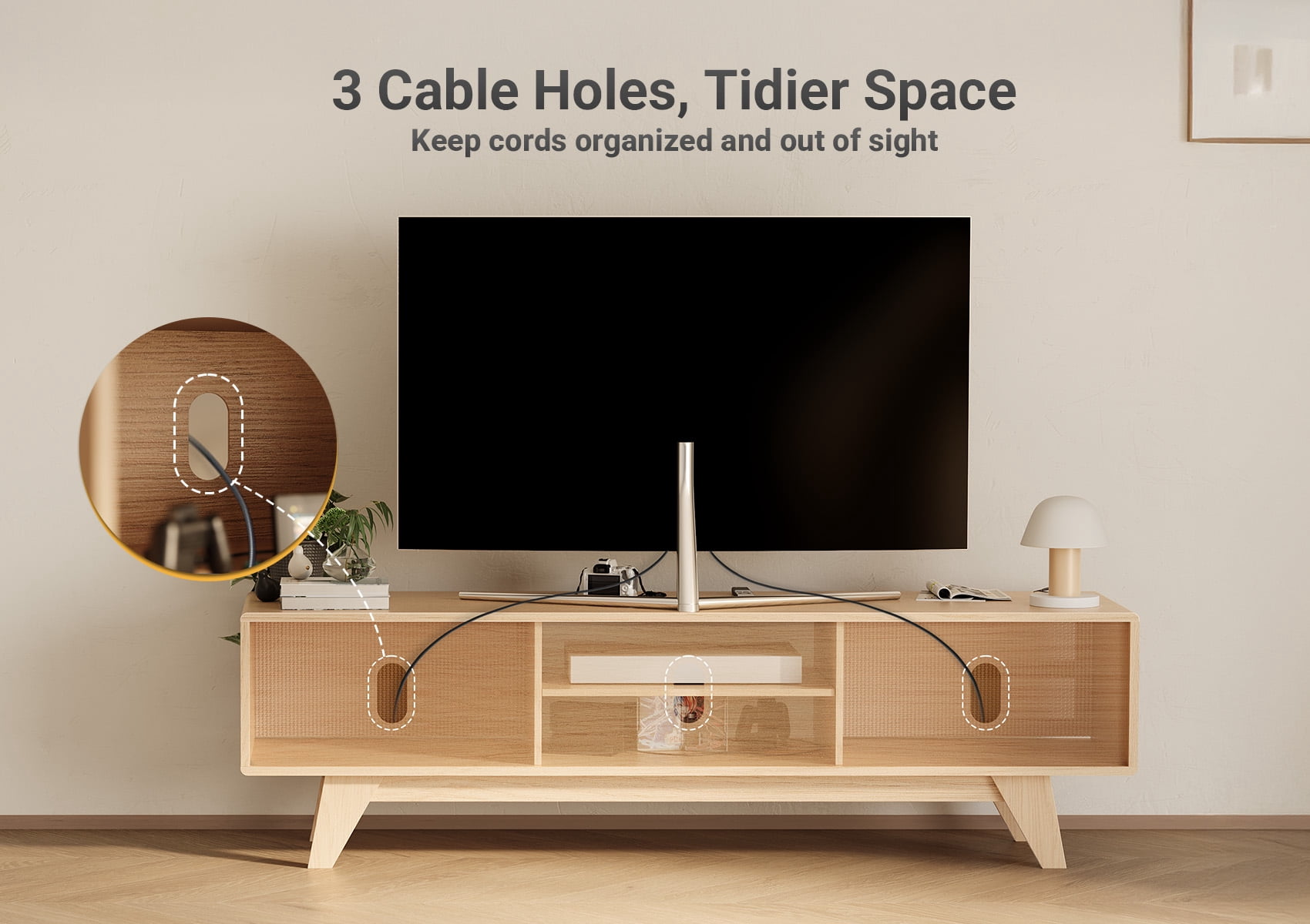 Home Modern Style 65 inch TV Stand for Living Room - TV Stand for TVs up to 65 inches Entertainment Center with Storage - Media TV Cabinet with Doors & Adjustable Shelves,Oak