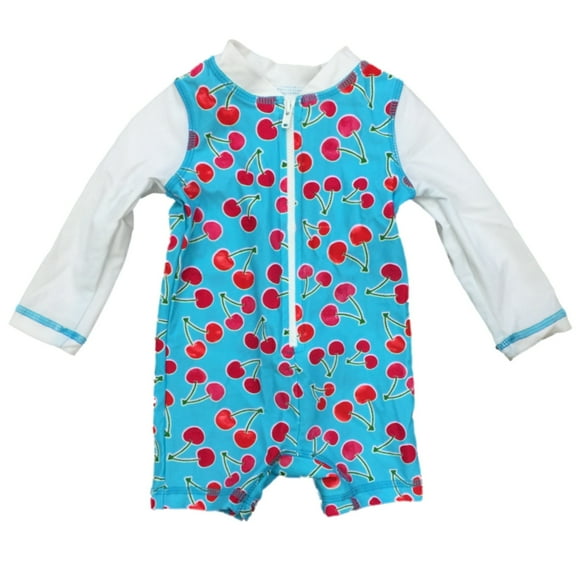 Infant Girls Long Sleeved Blue Cherry Print Rash Guard Baby Swimming Suit 3-6m