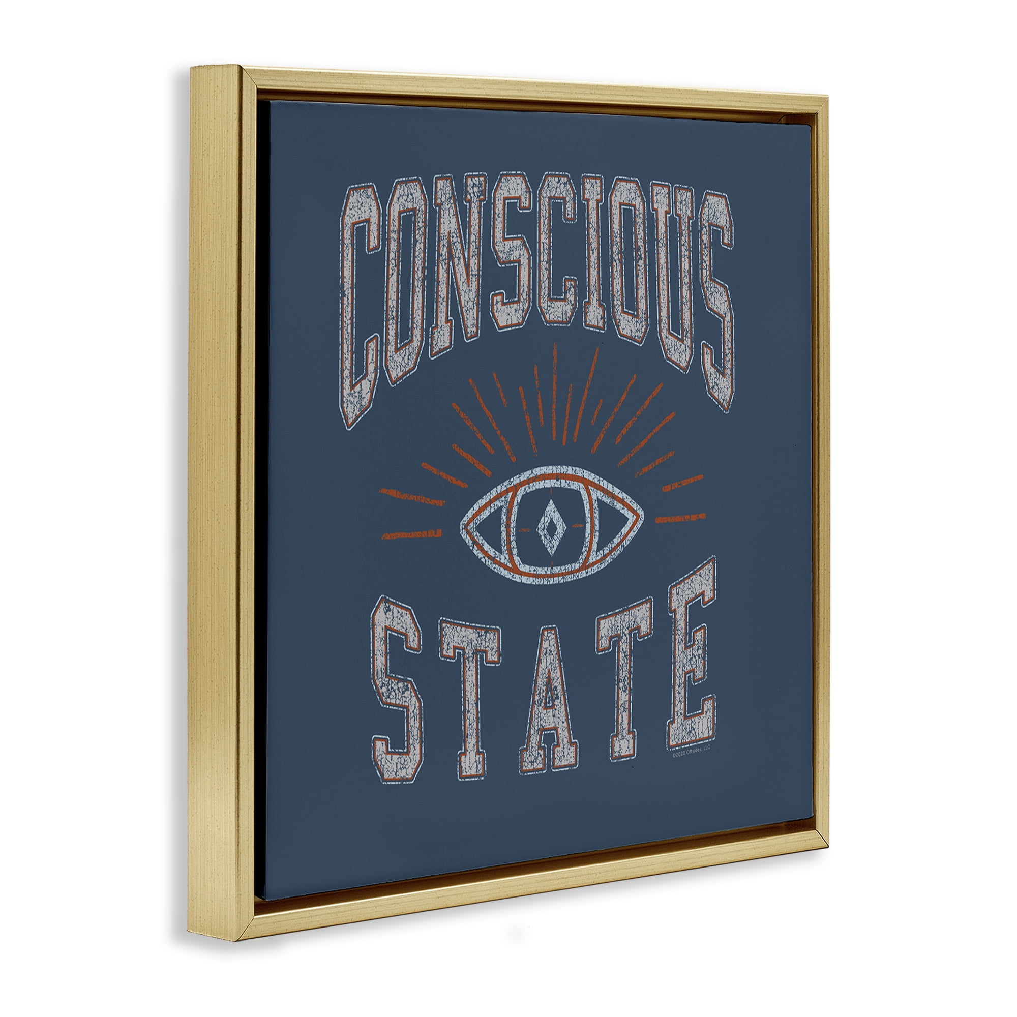 Stupell Industries Conscious State Varsity Style Text & Numbers Painting Gold Floater Framed Canvas Art Print Wall Art, 25 x 25