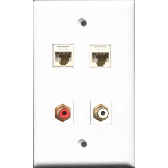 RiteAV 1 Port RCA Red and 1 Port RCA White 2 Port Cat6 Ethernet White Wall Plate