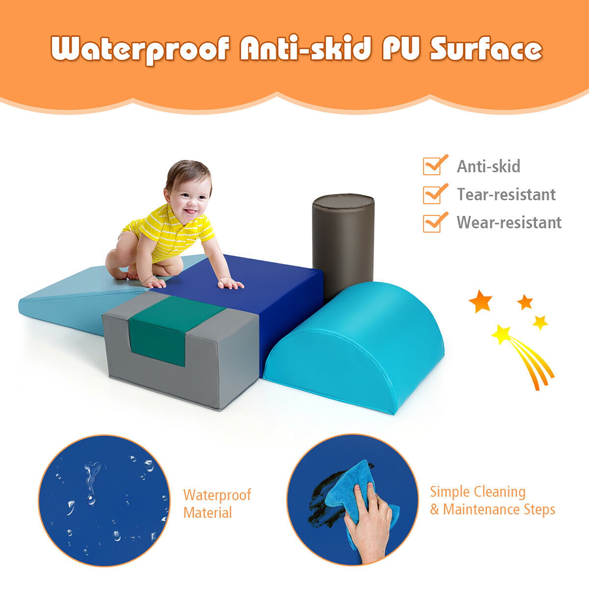 Costway 6 Piece Climb Crawl Play Set Indoor Kids Toddler Baby Safe Soft Foam Blocks Toys