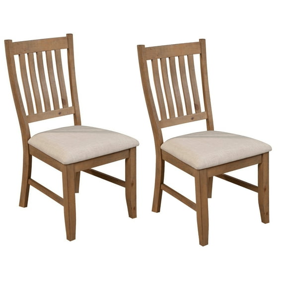 Tess 24 Inch Set of 2 Dining Side Chair Slatted Back Beige Cushion Brown