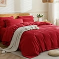 thumbnail image 2 of Cotton Duvet Cover Queen Size Pinstriped Comforter Cover with Button Washed Cotton Breathable Soft Solid Bedding Set Duvet Cover ×in & Pillowcases (NO Comforter), 2 of 9