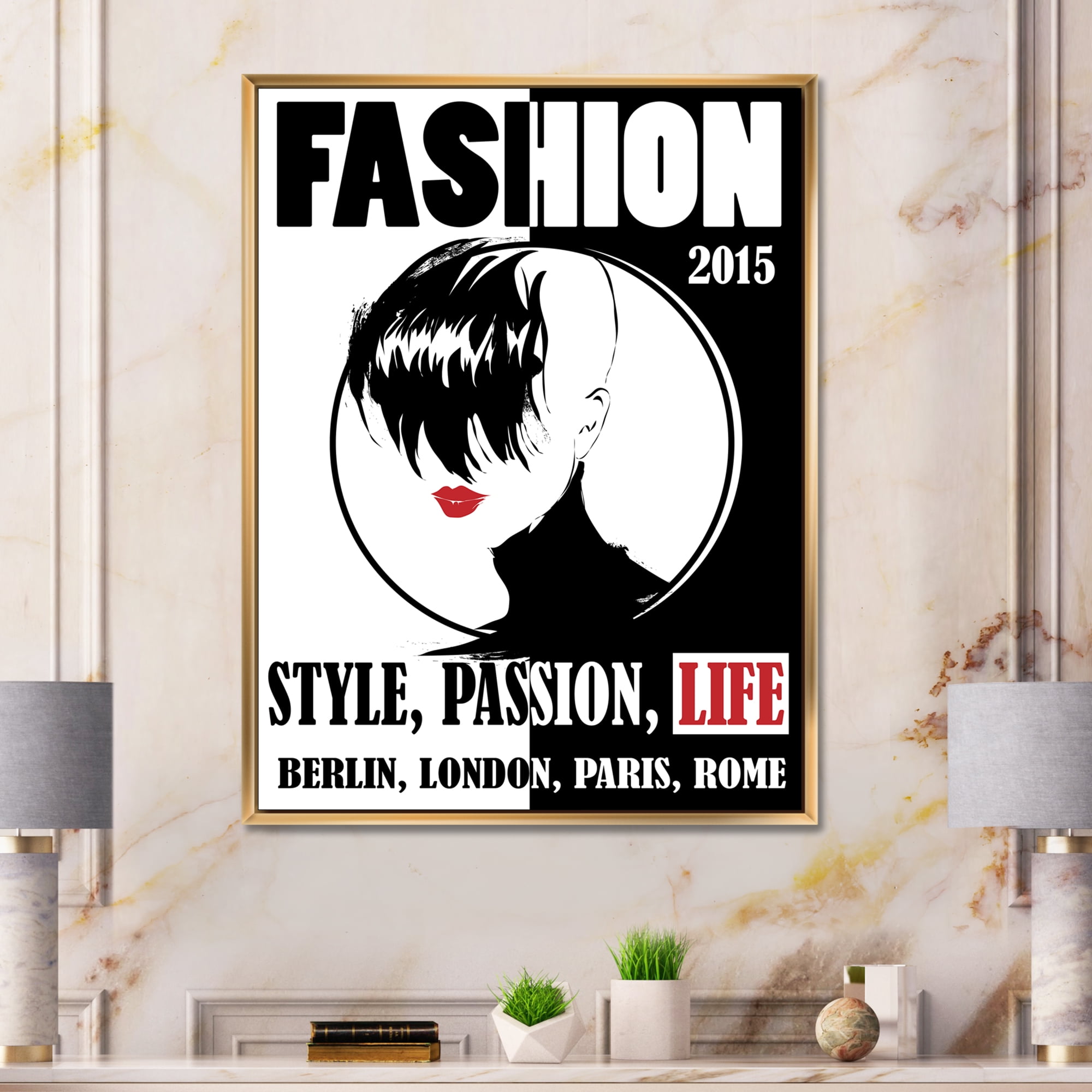 Designart 'Style Passion Life Fashion Woman III' Vintage Framed Canvas Wall Art Print