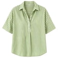 thumbnail image 4 of DHFJKG Linen Polo Shirts For Women Short Sleeve Loose Fit Striped Printed Shirts Summer Beach Vacation Clothes Stylish Tops, 4 of 4