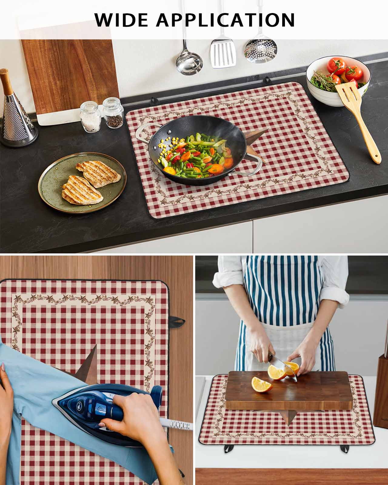 Large Induction Cooktop Protector Mat Brown Western Texas Star Vintage Stove Top Covers for Electric Stove, Rustic Farmhouse Red Plaid Decorative Stove Burner Cover Mats, Glass Top Stove Cover