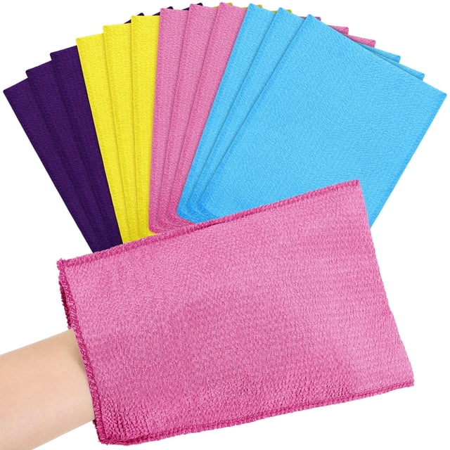Tatuo 12 Piezas Manopla Exfoliante Coreana Toalla de Tela Exfoliante Estilo Coreano Exfoliante Corporal Paño de Fregar Estilo Coreano Toalla Exfoliante para el Cuerpo de Baño (Púrpura Amarillo Rosa Az