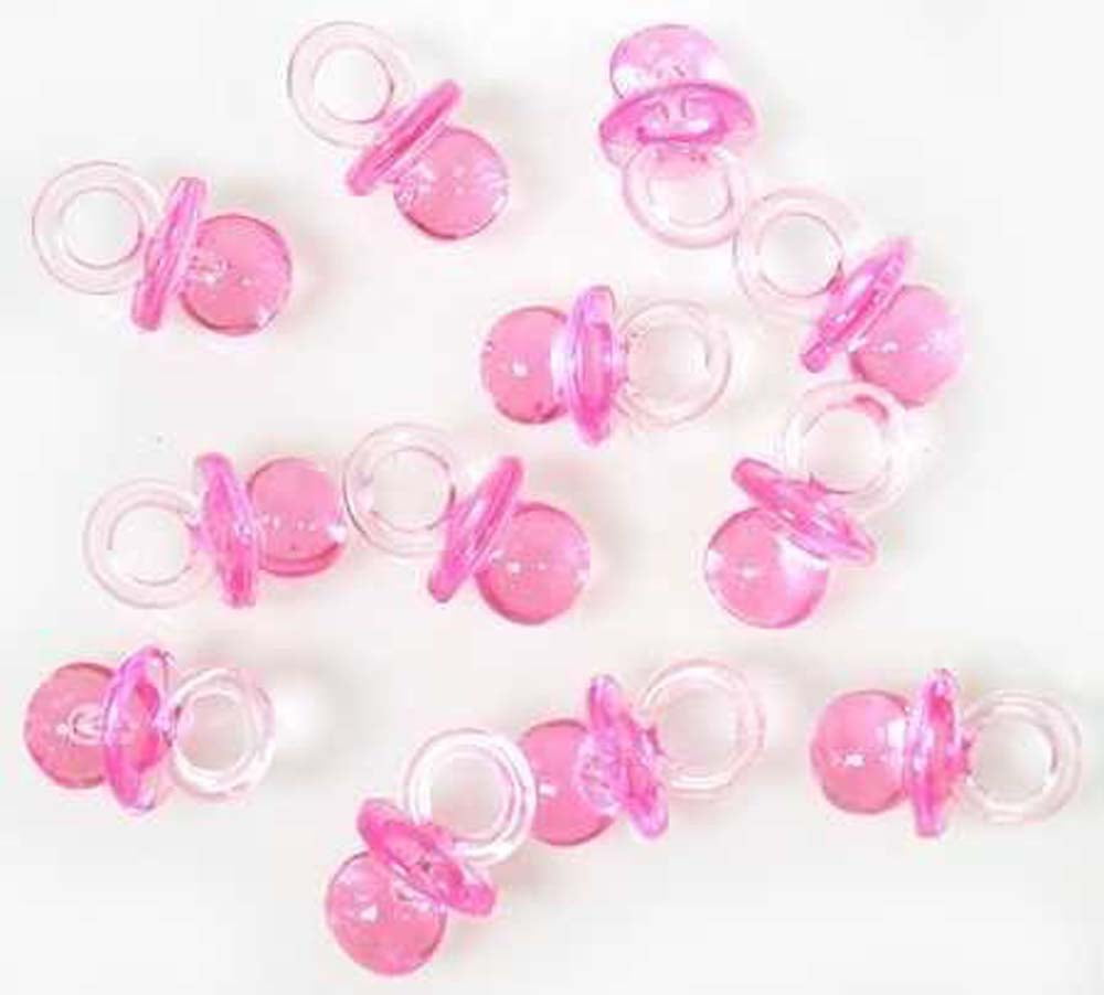 Mini Clear Pacifier Charms Pink Acrylic Pacifiers 144 count Baby Shower