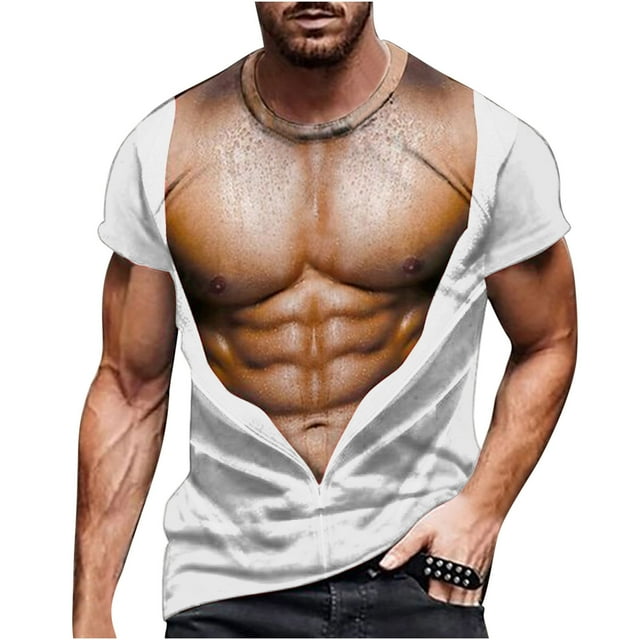 RKSTN Chemises pour Hommes Manches Courtes Mode Imprimé Musculaire Mode Mise en Forme Col Rond T-Shirt à Manches Courtes Chemises Hawaïennes pour Hommes