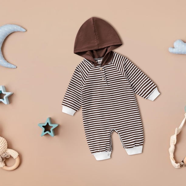 Mameluco de algodón para niños,Mameluco de bebé Ropa casual de primavera y otoño para niños,Mameluco con capucha de manga larga Mono a rayas Algodón,Ropa para recién nacidos Mono