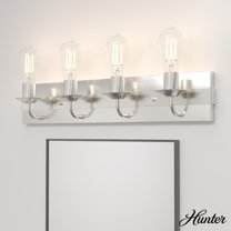 Hunter - Perch Point 4-light Brushed Nickel, Medium Size Vanity Light, Dimmable, Casual Style, for Bedrooms, Dining, Living Rooms - 19435