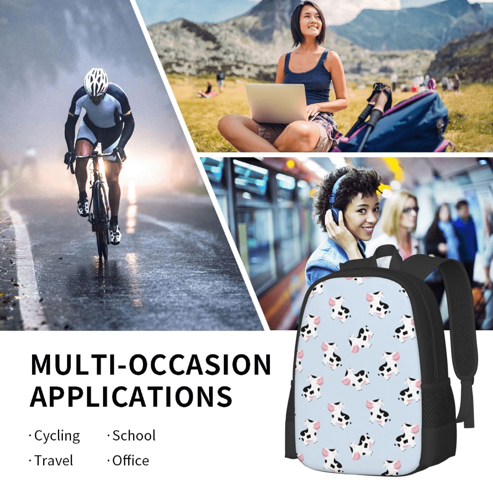 Vsdgher Cute Farm Cow Print Backpack for Women Men School Bookbag with Laptop Compartment for College Work Travel, Simple Fashion Casual Daypack, Fit 15" Laptop