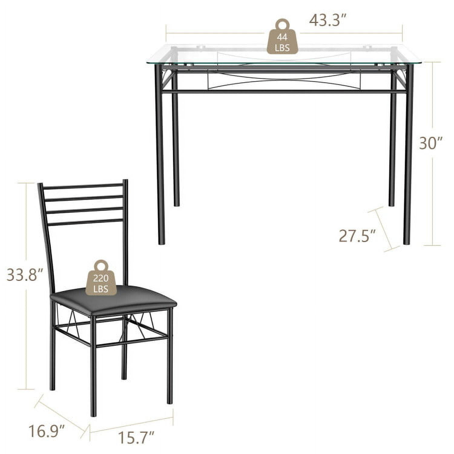 Finihen Dining Set, Dining Table Set, 5 Pieces Dining Set with Tempered Glass Top Table and 4 Upholstered Chairs, for Home, Restaurant, Black Finihen Dining Set, Dining Table Set, 5 Pieces Dining Set with Tempered Glass Top Table and 4 Upholstered Chairs, for Home, Restaurant, Black