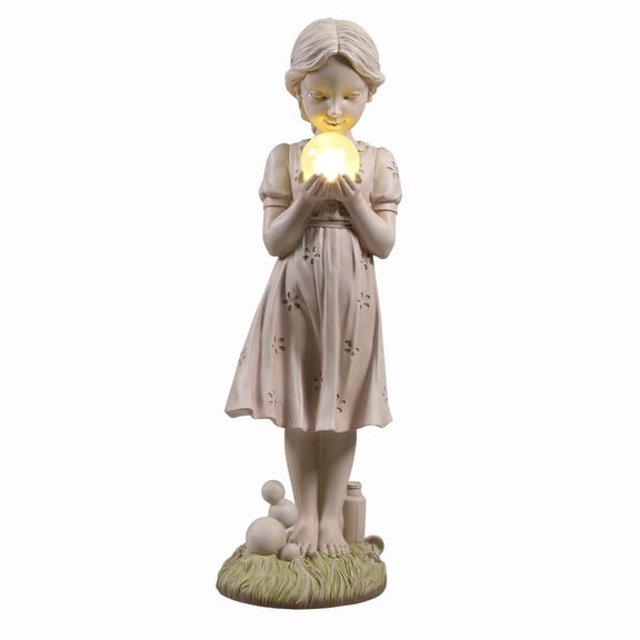 Hi-Line Gift Ltd. Girl Holding Bubble Lighted Garden Statue Solar Powered LEDs