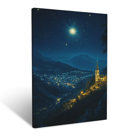 CozyNet A Shining Star Over Bethlehem Illuminating The Night Sky, Symbolizing Hope & Divine Presence Wall Art Prints With Frame Canvas Perfect for Living Room & Bedroom, Wall Decor 12"x16"