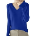 thumbnail image 2 of Women's V Neck Loose Fit Lightweight Sweater, Soft Knit Pullover, Long Sleeve Casual Top, Solid Color Thin Sweater, Everyday Wear Blouse, Comfortable Knitwear Blue L, 2 of 4