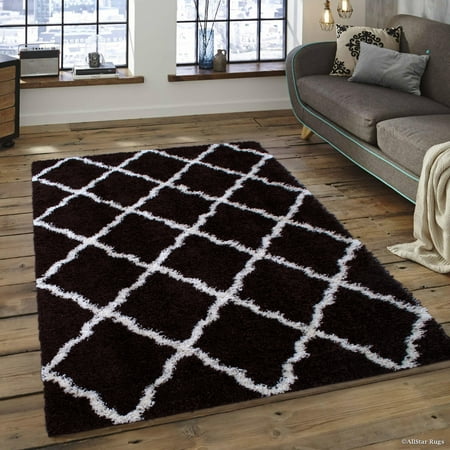Allstar Modern Contemporary Chocolate High Pile Posh Shaggy Trellis Patterned Area Rug (5' 0