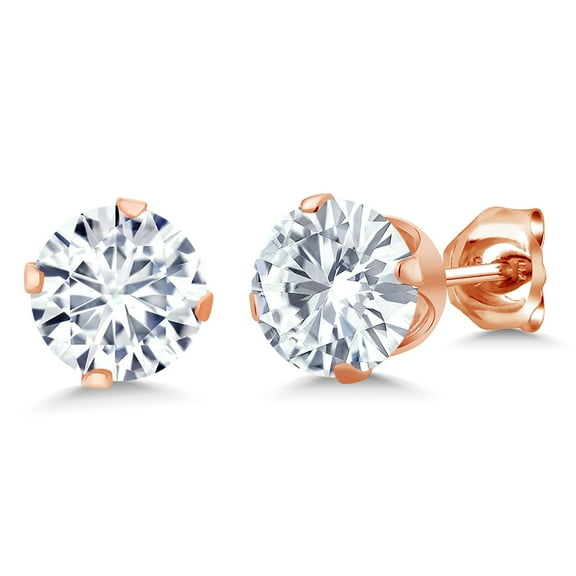 Gem Stone King 18K Rose Gold Plated Silver Stud Earrings for Women Men Round Near Colorless 1.60cttw Moissanite