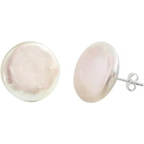 925 Sterling Silver 14mm Freshwater Cultured Coin Pearl Stud Earrings of Women Simple Elegant Jewelry Gift
