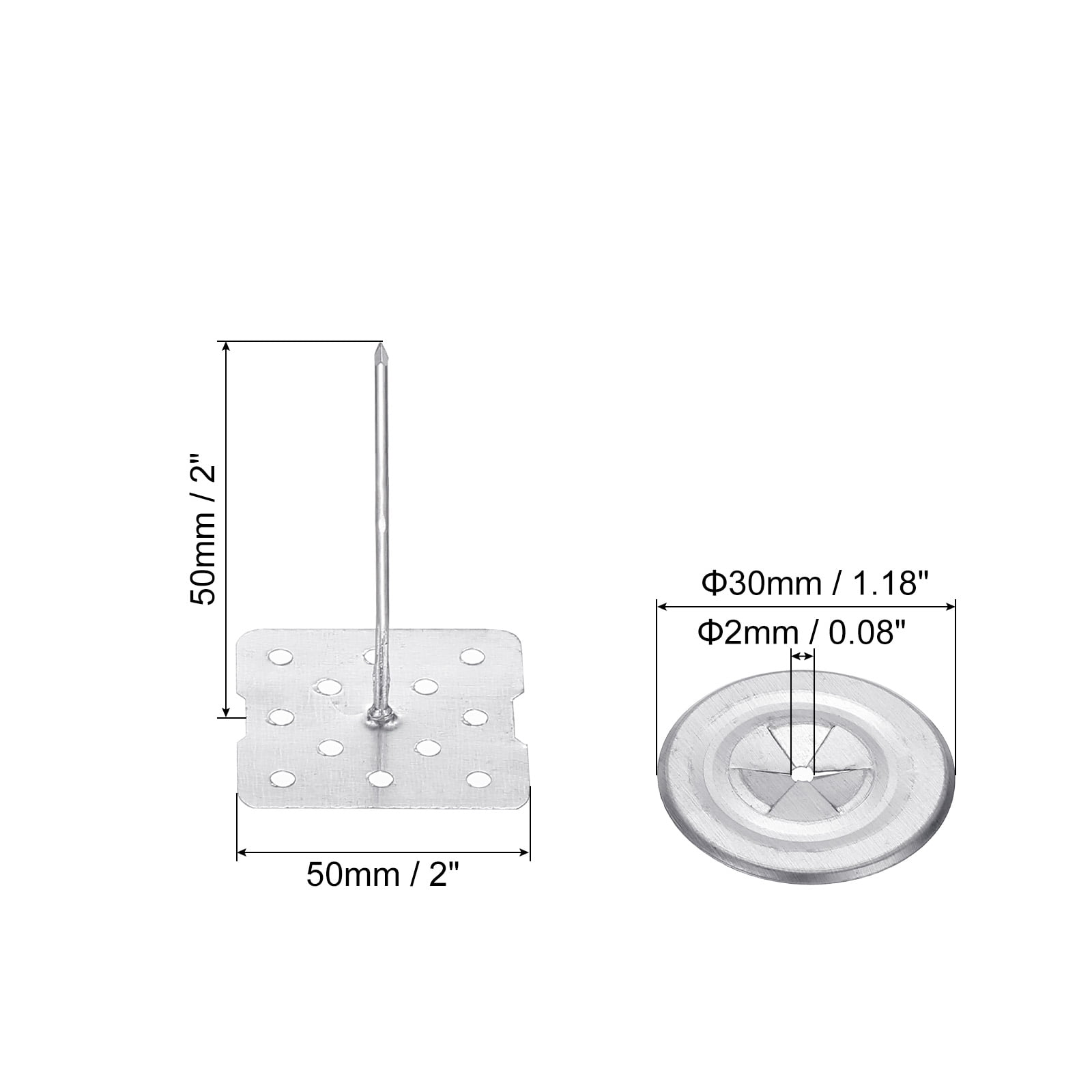 50mm Perforated Insulation Pins with Round Washers, 50 Sets 2in Insulating Nails Wall Plug for Fixing Foam Boards to Wall or Ceilings