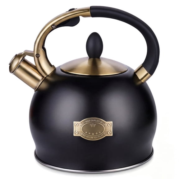 SUSLAS 2.64 qt Stainless Steel Whistling Tea Kettle for Stovetop, Black Vintage Tea Pot