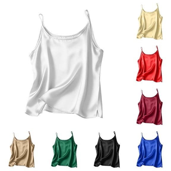 HAYIMI Women Satin Camisole Tops For Elegant Sleeveless V Neck Basic Tank Tops Blouse Versatile Layering Staple Summer Solid Color Breathable Vests