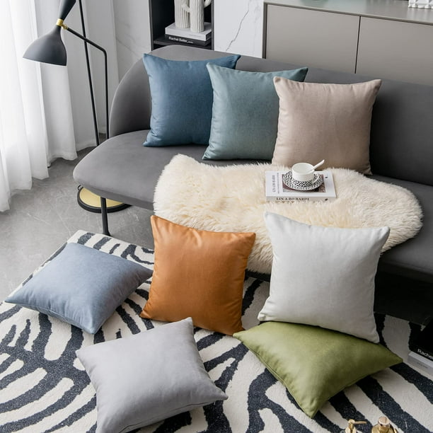 Light Grey Large Faux Leather Pillow Covers 24x24 Inch Set of 2 Modern Accent Decorative Square Throw Pillow Covers Cushion Cases for Bedroom Living
