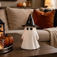 thumbnail image 4 of Halloween Ghost Figurine with Witch Hat, Light-Up Resin Ghost Statue, Spooky Desktop Ornament for Shelf Mantel Gothic Home Decor, 4 of 5