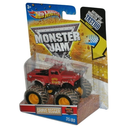 Hot Wheels Monster Jam (2010) Mud Trucks Red Grave Digger Toy 35/80 w/ Tattoo
