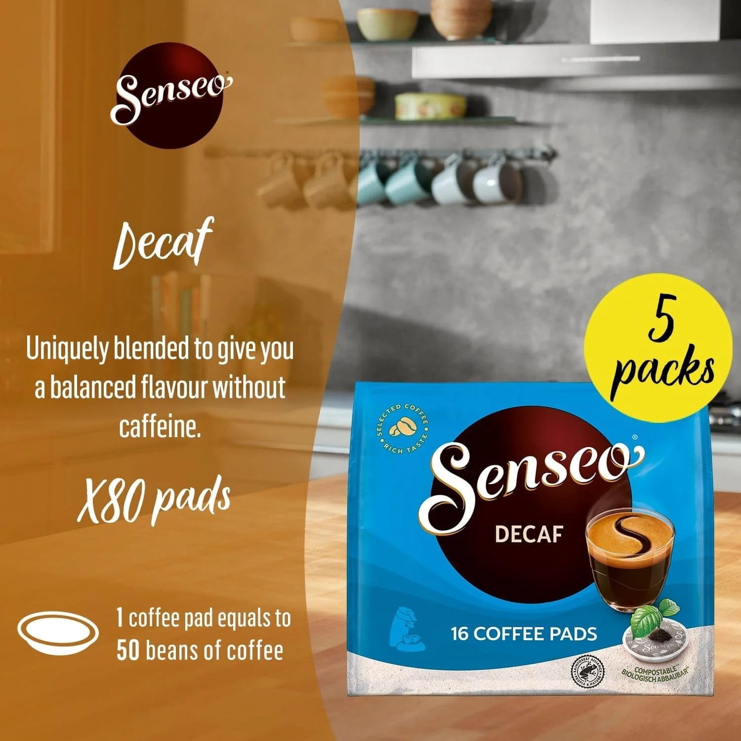 Senseo Medium Roast Decaf Coffee Pods, Smooth Flavor Single Serve Coffee Pads,decaffeinated Coffee 80 Count