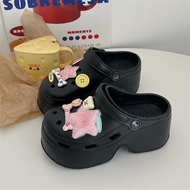 Lindos accesorios de dibujos animados para hacer uno mismo, zapatos con agujeros para mujer, sandalias de plataforma de moda de verano, zapatos de jardín de EVA para exteriores, zapatillas de playa