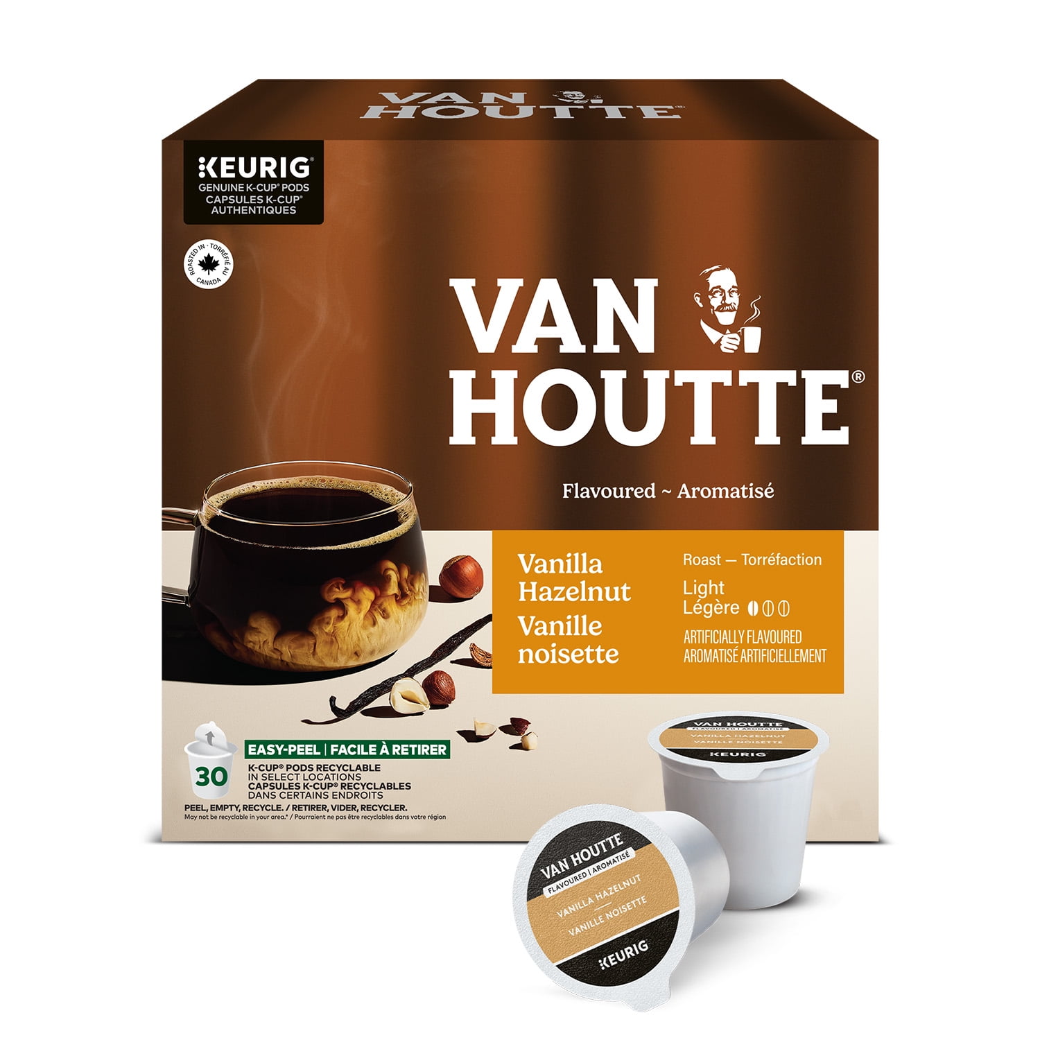 Van Houtte Vanilla Hazelnut, Light Roast, K-Cup Coffee Pods, 30