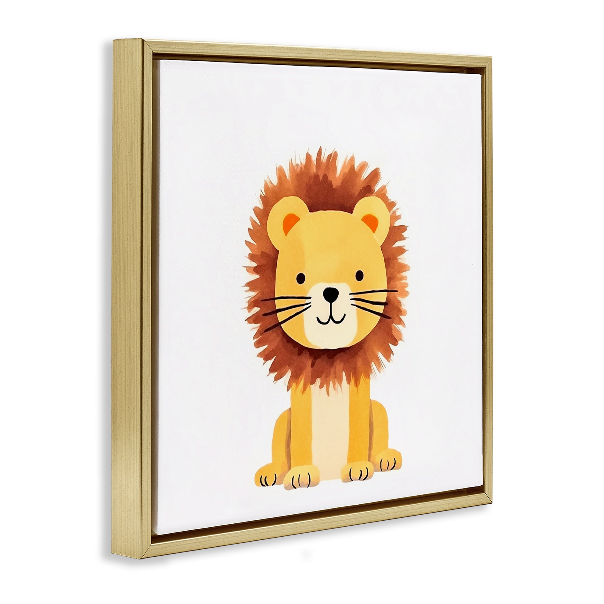 Stupell Industries Sitting Baby Lion Cub Animals Painting Gold Floater Framed Canvas Art Print Wall Art, 25 x 25