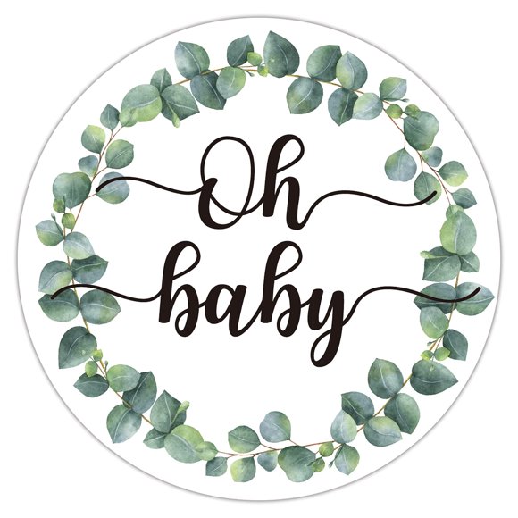 50 Autocollants Neutres Couronne de Verdure Oh Baby - Autocollants pour Cadeaux de Baby Shower - Étiquettes de Remerciement pour Baby Shower 2 Pouces