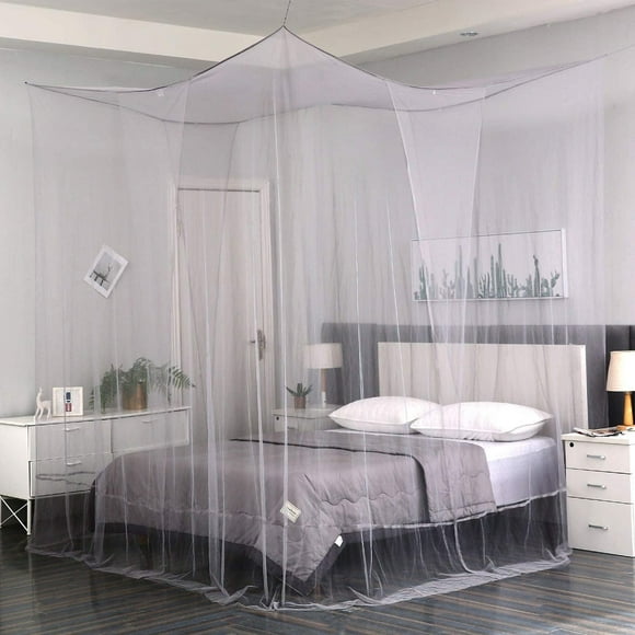 4 Corner Post Elegant Mosquito Net Curtain Bed Canopy for Full Queen King Size Bed,Suitable for Indoor Outdoor Net 70" x78"x63"- Blue