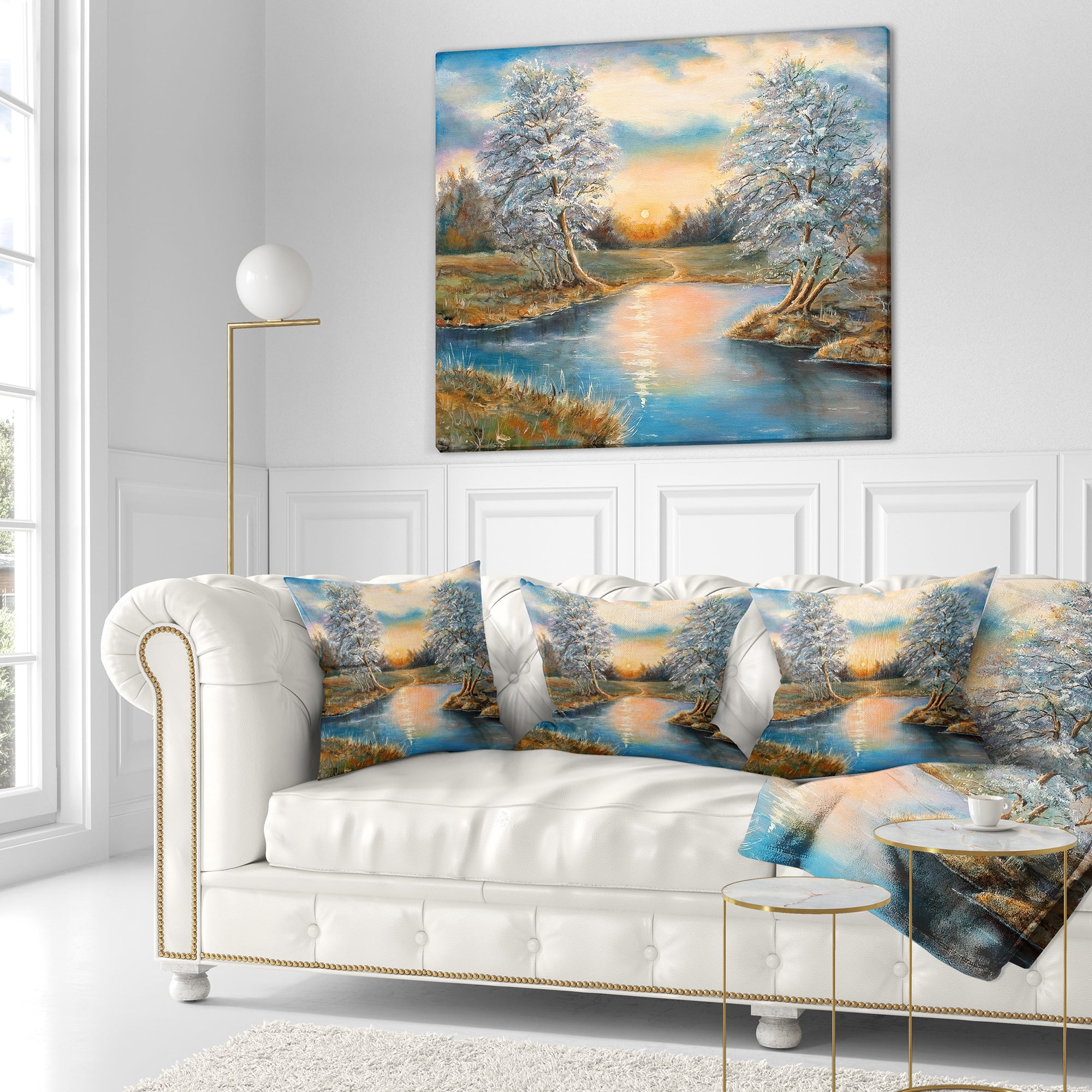 Designart Birches in Autumn Wood - Landscape Printed Throw Pillow - 16x16