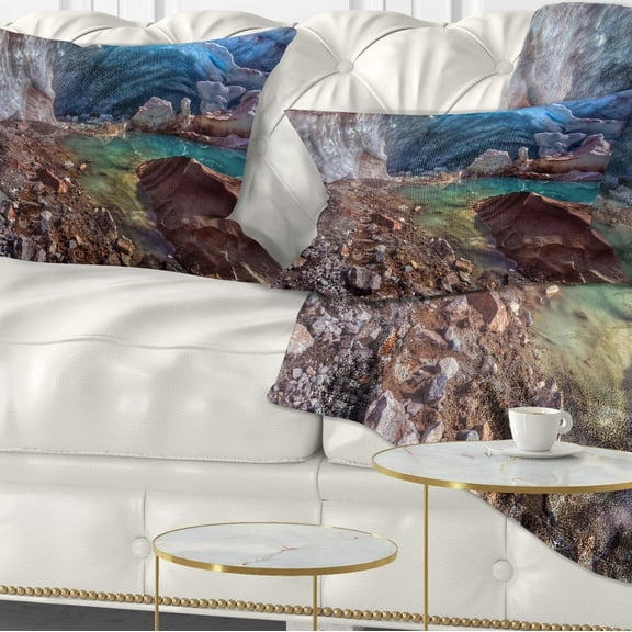 Designart Stylish and Colorful Glacier Cave - Landscape Printed Throw Pillow - 12x20