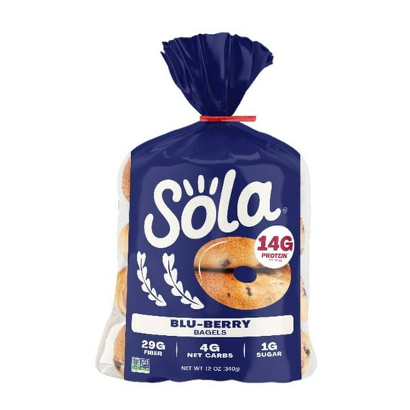Sola Bread Blu-Berry Bagels, Non-GMO, 12 oz, 4 Count.2pk.