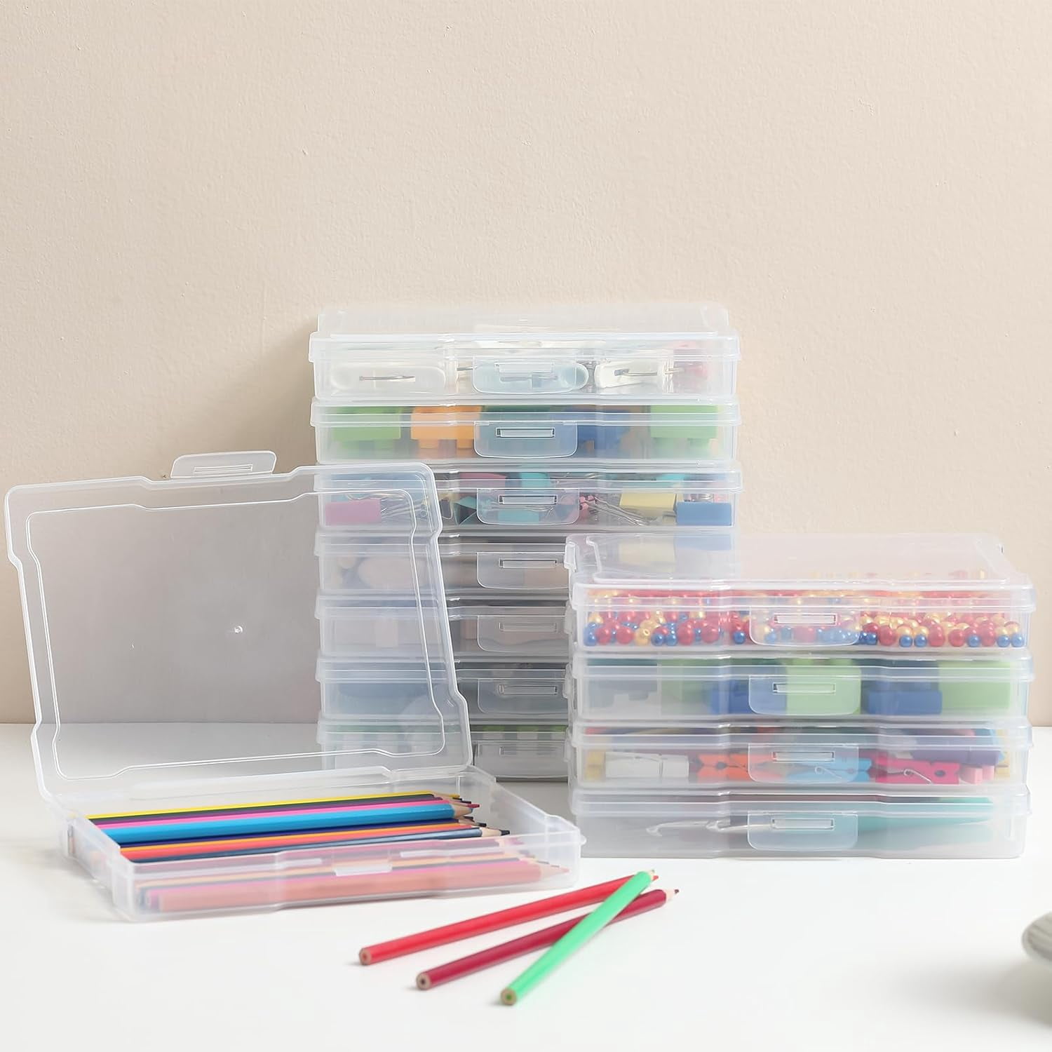 SHAANXIXIAN 6 Pack 5"x7" Clear Photo Storage Boxes with Lids, Plastic Photo Organizer Cases and Picture Boxes, Picture Storage Containers for Greeting Cards, Task boxes, Board Games
