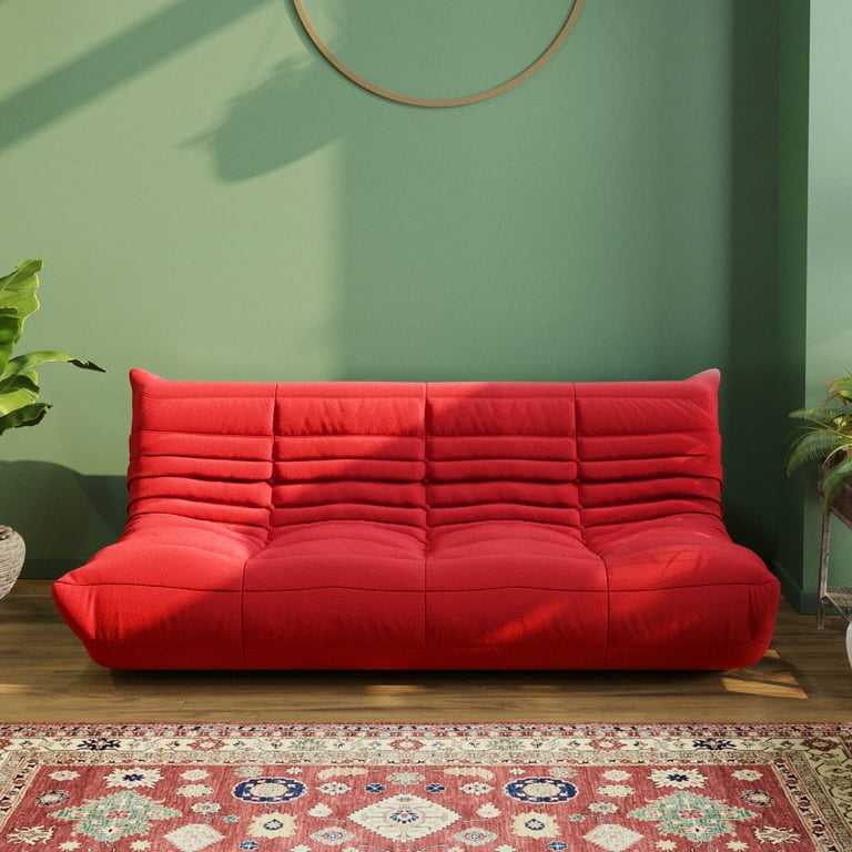 Magic Home Modern Sectional Sofa Togo Sofa Lazy Sofa Foam Couch Floor Sofa for Bedroom Living Room Apartment and Small Space Three Seat Sofa Red
