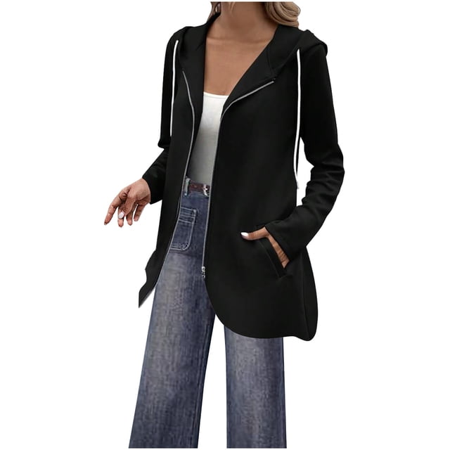HVOBTTY Chandail à Capuchon à Manches Longues pour Femmes, Chandail à Capuchon de Rue Personnalisé pour Femmes avec Fermeture Éclair et Capuchon Long et Chandail à Capuchon Noir, P