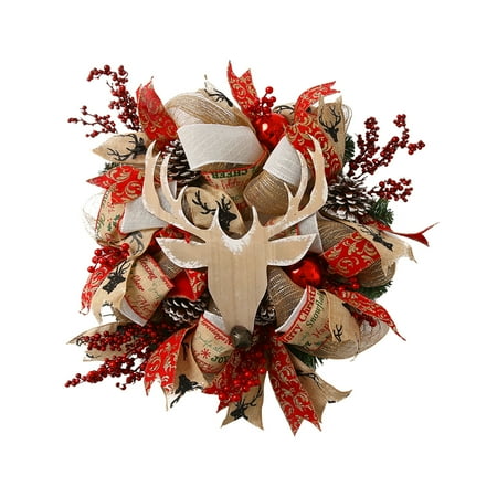 

Christmas Wreath Creative Elk Decoration Handmade Natural Dried Fruit Wood Realistic Novel Pendant Wreath