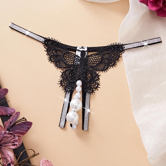 Woman Underwear Black Underwear Women's Thong Crotch Pearl Underwear Briefs Women's Underwear Cotton Black XL