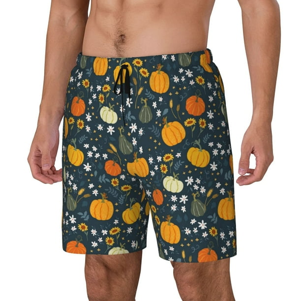 Fotbe Pumpkin Traje de Baño para Hombre – Shorts de Natación de Secado Rápido con Forro y Bolsillos-Large