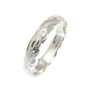 Sterling silver 925 4mm cut out edge Hawaiian scroll hand engraved ring band size 7.5