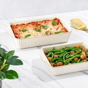 Thyme & Table 4-Piece Stoneware Casserole Dish Bakeware Set, Includes Lids, 9x13 , 7x10 Bakers With Lids , White Ribbed