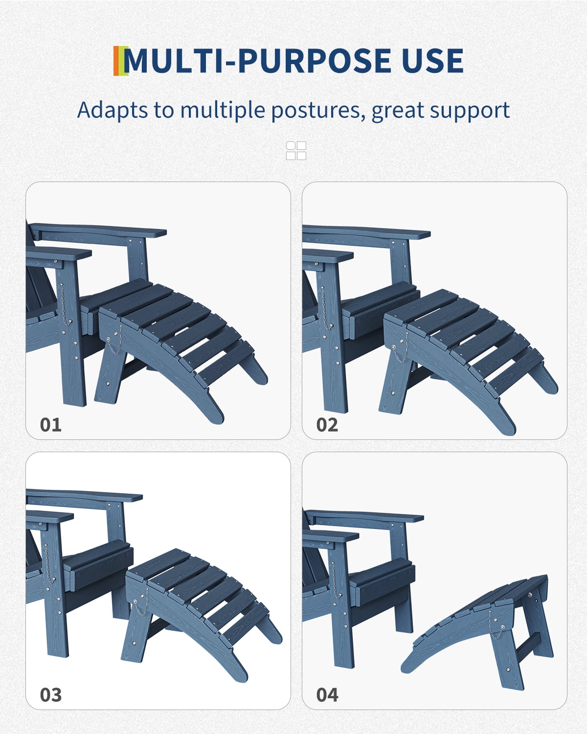 Soonbuy Folding Adirondack Ottomans, HDPE Outdoor Foot Rest for Adirondack Chair, All-Weather Patio Ottoman for Deck, Lawn, Porch and Poolside