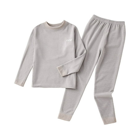 SERTG Kids Thermal Base Layer Round Neck Long Sleeve Top and Pants Set Fall Winter Gentle Cozy Soft Two Piece Home Outfit for Children 2-16 Years(Gray 4 Years)
