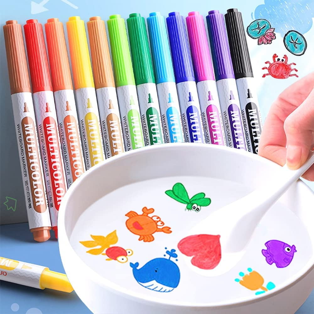 Xmmswdla Magical Water Painting Pens for Kids,24 Colors Magic Drawing Pen Bundle, Kiddies Create Magic Pen Floating Ink Drawings Set with Spoon and