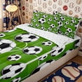 thumbnail image 3 of Meiyoeat Sporty Soccer Ball Pattern Zipper Twin Comforter Sets with Fitted Sheet and 2 Pillowcases for Teens, Playful Football Field Print Zipper Bedding Set for Bedroom,4-Piece, 3 of 6